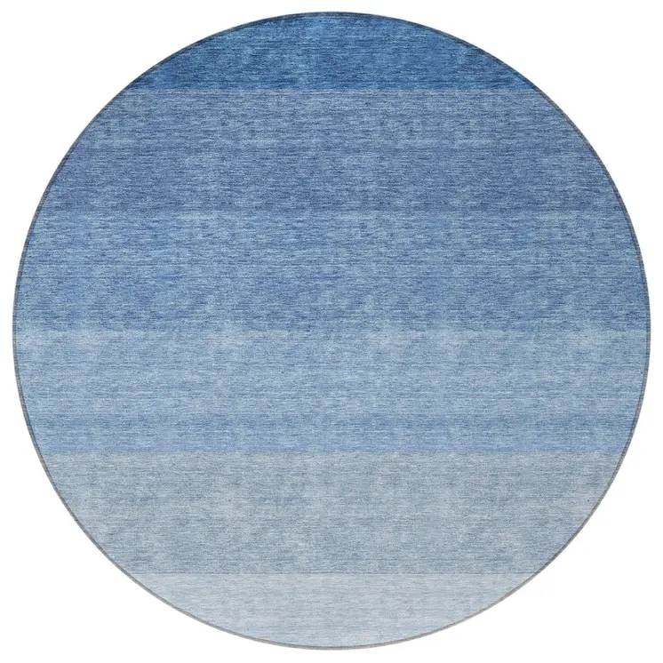 8' Blue And Gray Round Ombre Washable Indoor Outdoor Area Rug