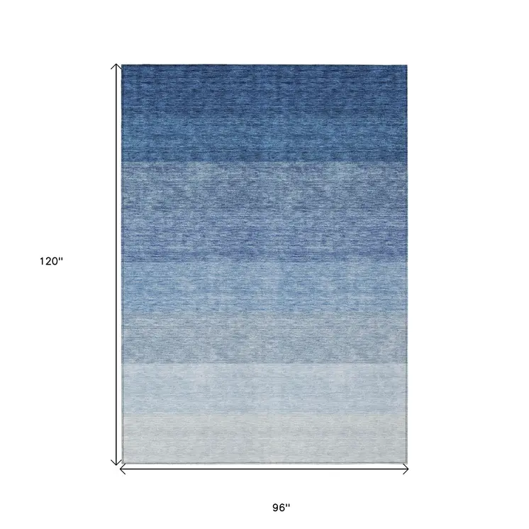 8' X 10' Blue And Gray Ombre Washable Indoor Outdoor Area Rug