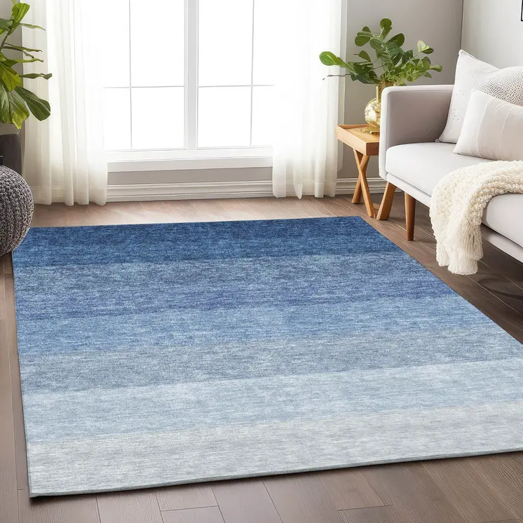 8' X 10' Blue And Gray Ombre Washable Indoor Outdoor Area Rug