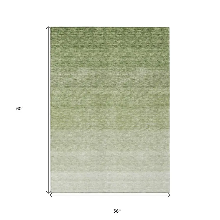 3' X 5' Green And Ivory Ombre Washable Indoor Outdoor Area Rug