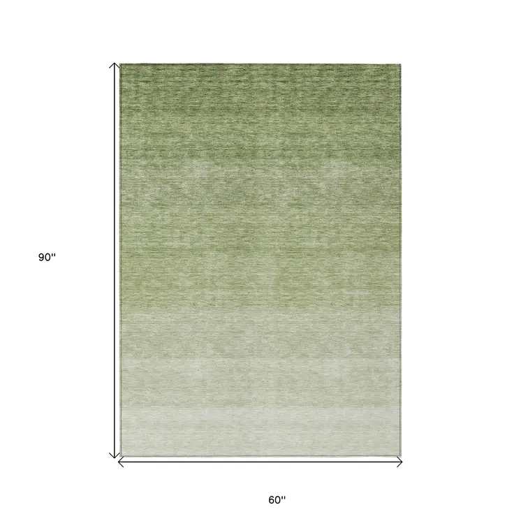 5' X 8' Green And Ivory Ombre Washable Indoor Outdoor Area Rug