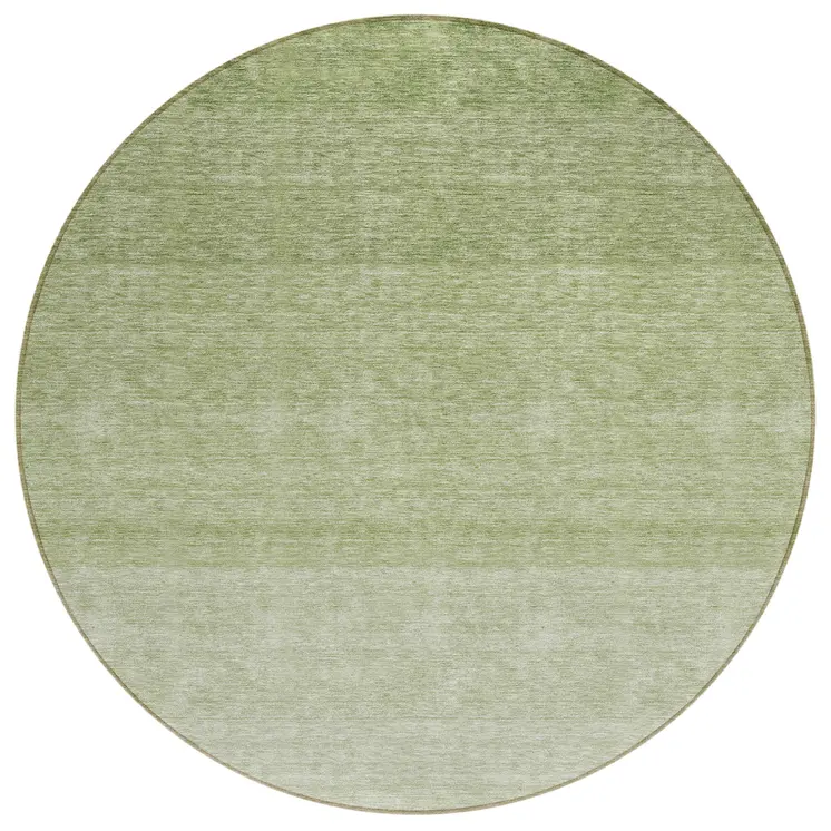 8' Green And Ivory Round Ombre Washable Indoor Outdoor Area Rug