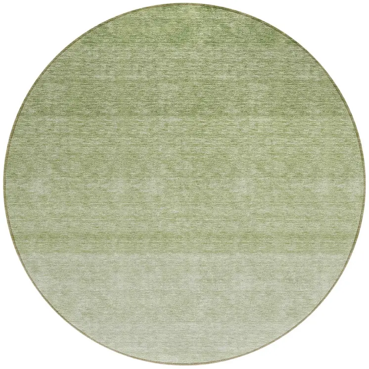 8' Green And Ivory Round Ombre Washable Indoor Outdoor Area Rug