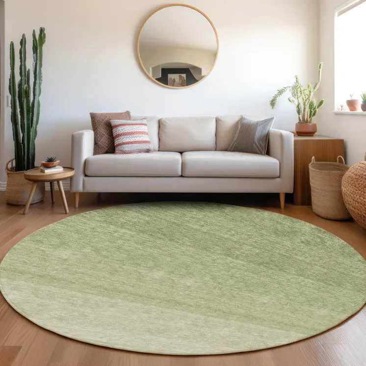 8' Green And Ivory Round Ombre Washable Indoor Outdoor Area Rug