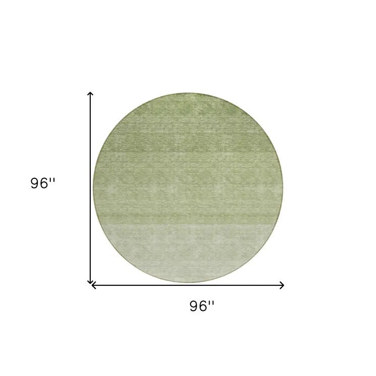 8' Green And Ivory Round Ombre Washable Indoor Outdoor Area Rug