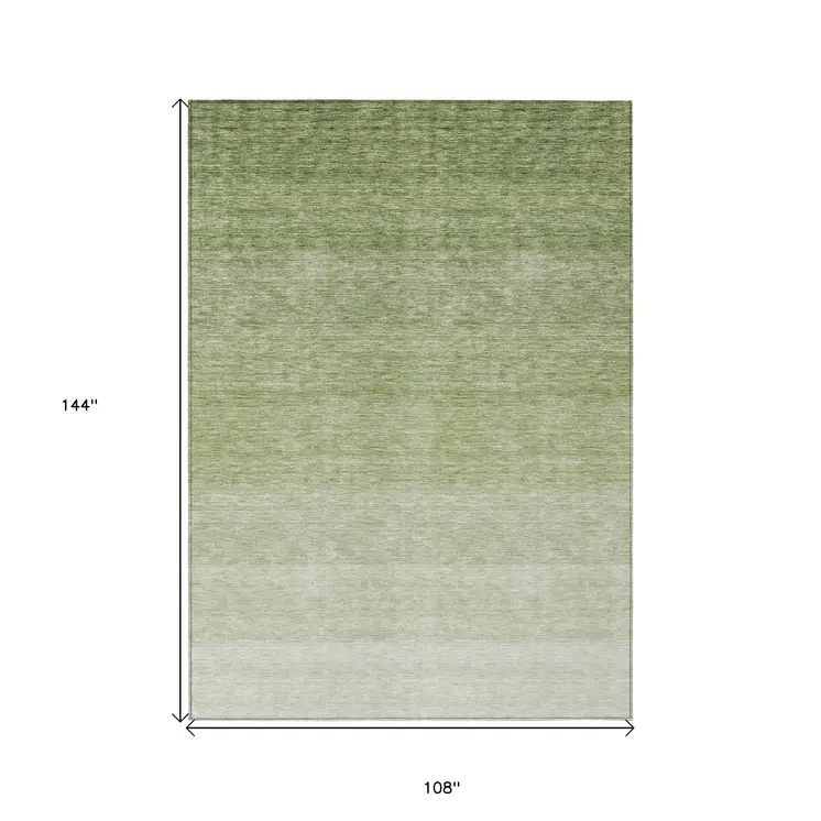 9' X 12' Green And Ivory Ombre Washable Indoor Outdoor Area Rug
