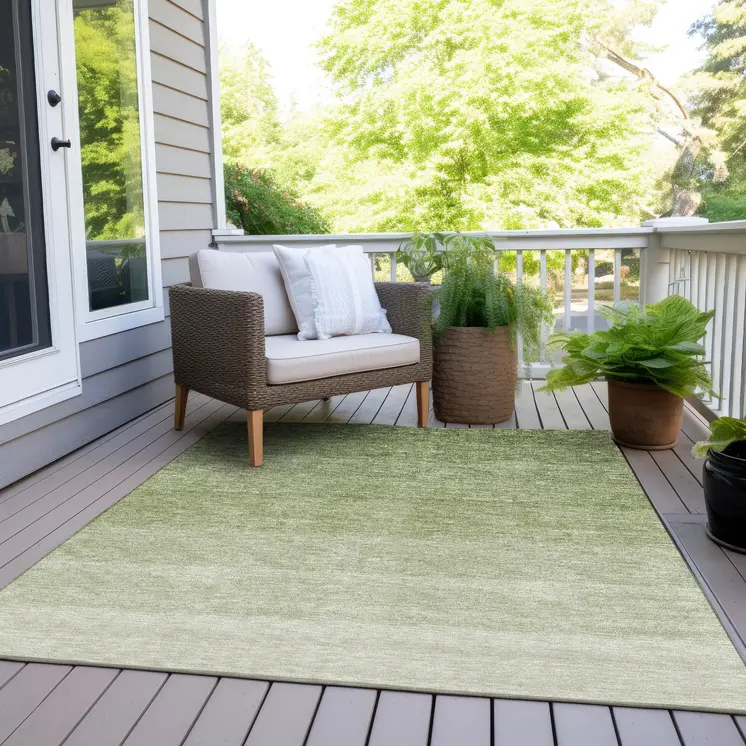 10' X 14' Green And Ivory Ombre Washable Indoor Outdoor Area Rug