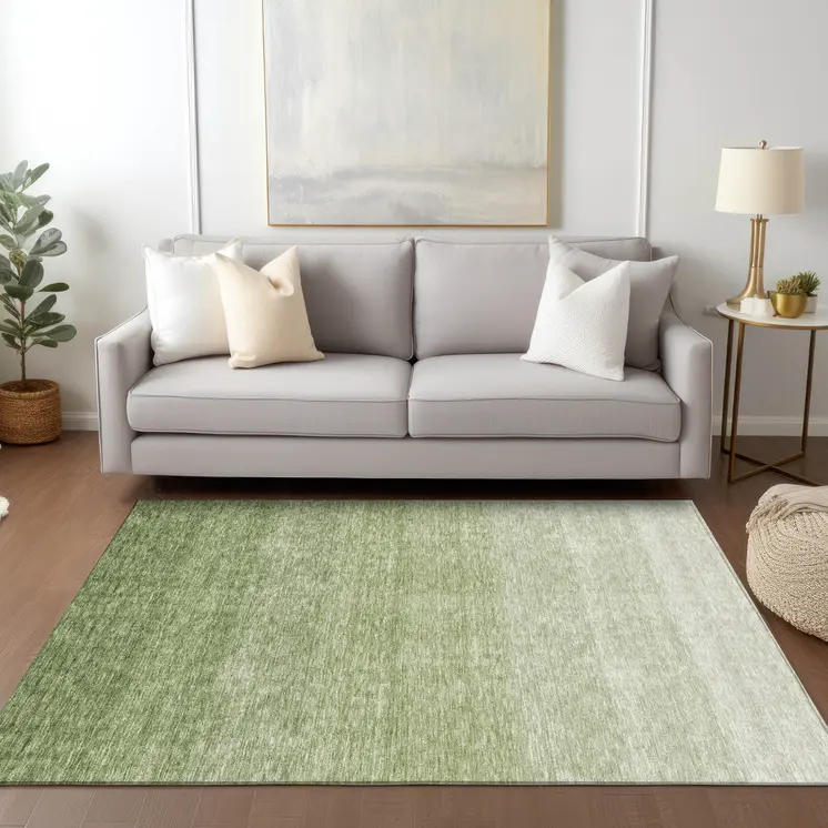 10' X 14' Green And Ivory Ombre Washable Indoor Outdoor Area Rug