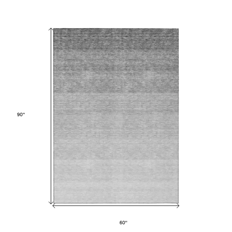 5' X 8' Gray And Light Gray Ombre Washable Indoor Outdoor Area Rug