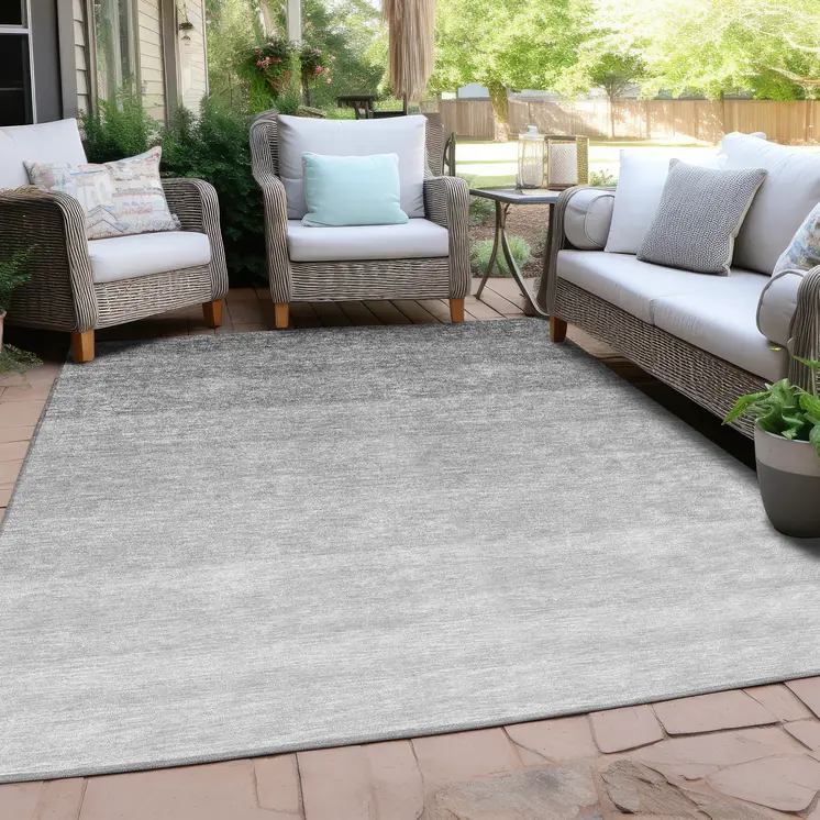 5' X 8' Gray And Light Gray Ombre Washable Indoor Outdoor Area Rug
