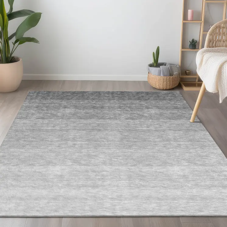 5' X 8' Gray And Light Gray Ombre Washable Indoor Outdoor Area Rug
