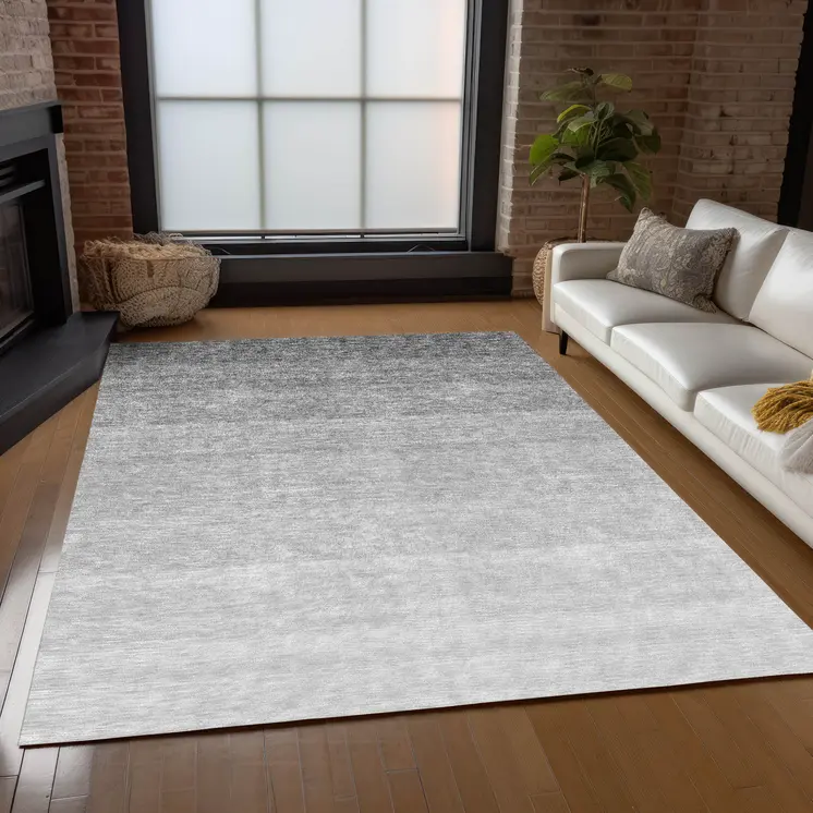 5' X 8' Gray And Light Gray Ombre Washable Indoor Outdoor Area Rug
