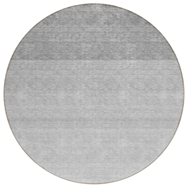 8' Gray And Light Gray Round Ombre Washable Indoor Outdoor Area Rug