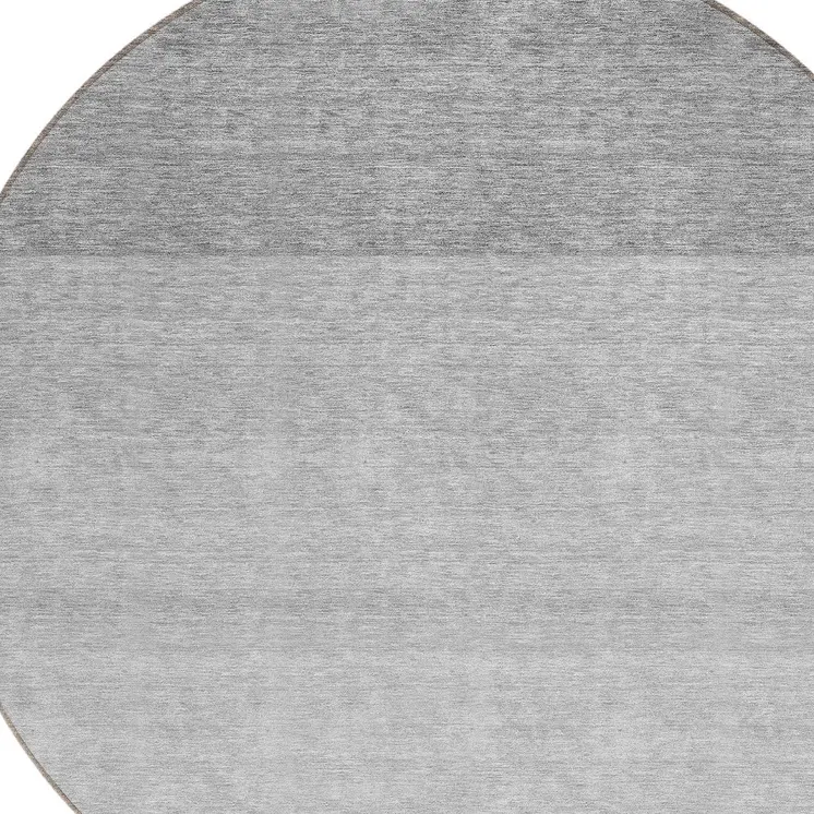 8' Gray And Light Gray Round Ombre Washable Indoor Outdoor Area Rug