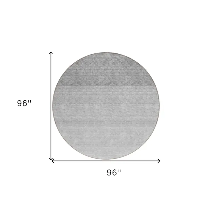 8' Gray And Light Gray Round Ombre Washable Indoor Outdoor Area Rug