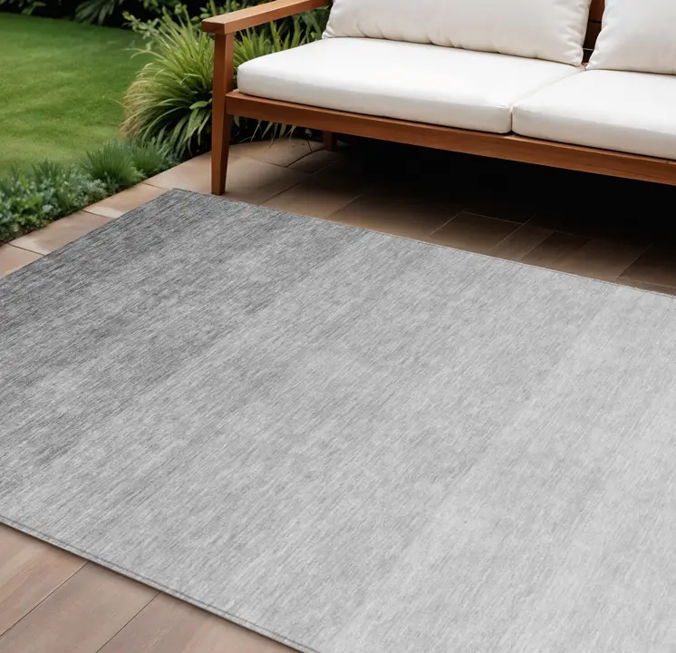 10' X 14' Gray And Light Gray Ombre Washable Indoor Outdoor Area Rug