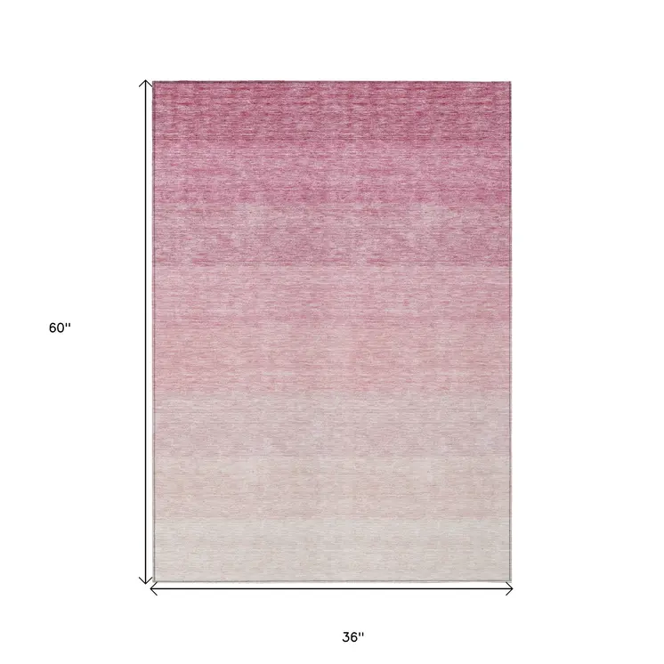 3' X 5' Pink And Ivory Ombre Washable Indoor Outdoor Area Rug