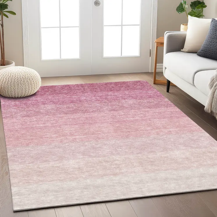 3' X 5' Pink And Ivory Ombre Washable Indoor Outdoor Area Rug