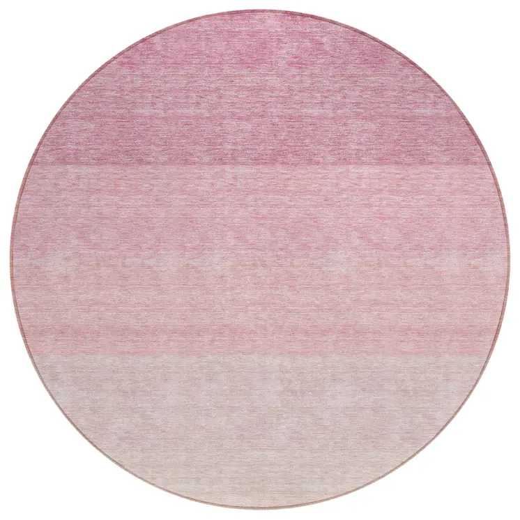 8' Pink And Ivory Round Ombre Washable Indoor Outdoor Area Rug