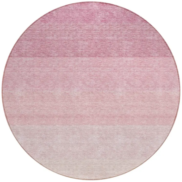 8' Pink And Ivory Round Ombre Washable Indoor Outdoor Area Rug