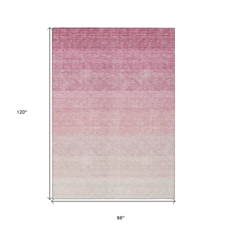 8' X 10' Pink And Ivory Ombre Washable Indoor Outdoor Area Rug