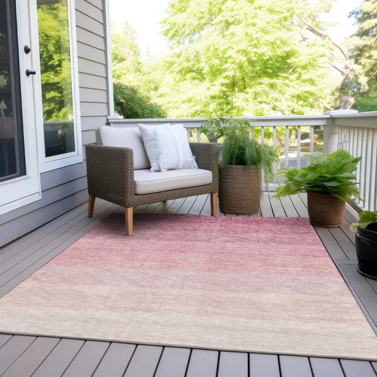 10' X 14' Pink And Ivory Ombre Washable Indoor Outdoor Area Rug