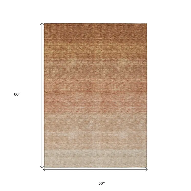 3' X 5' Copper And Beige Ombre Washable Indoor Outdoor Area Rug