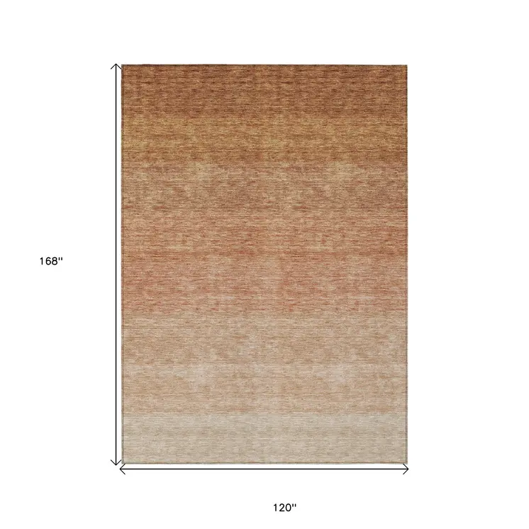 10' X 14' Copper And Beige Ombre Washable Indoor Outdoor Area Rug