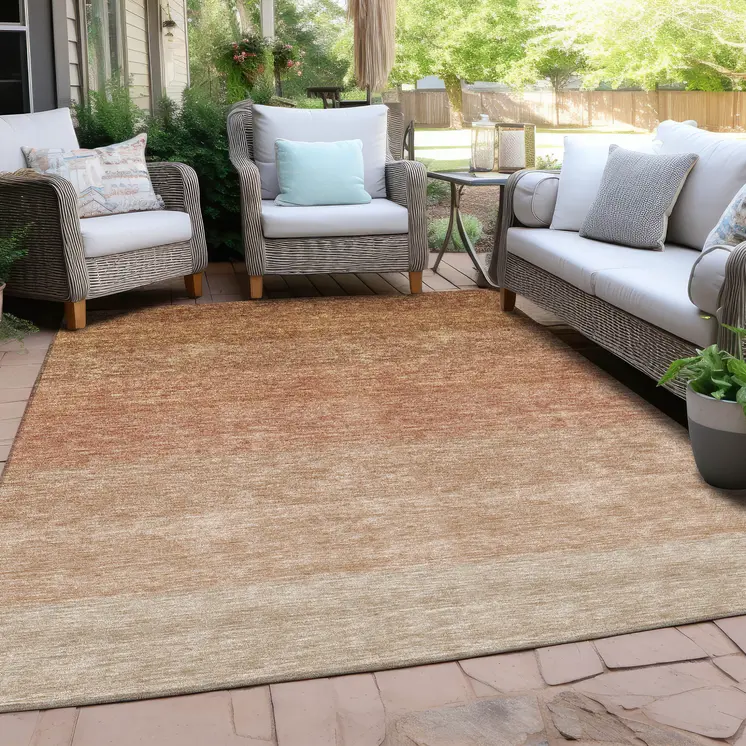 10' X 14' Copper And Beige Ombre Washable Indoor Outdoor Area Rug