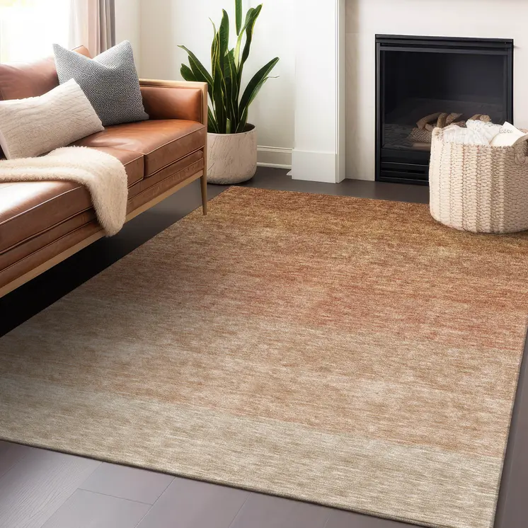 10' X 14' Copper And Beige Ombre Washable Indoor Outdoor Area Rug