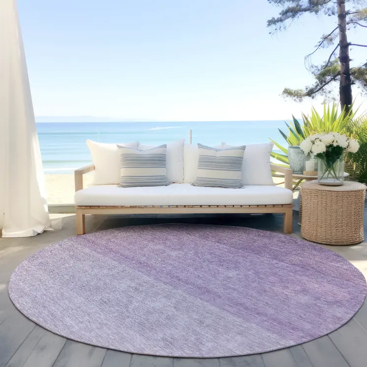 8' Purple And Lavender Round Ombre Washable Indoor Outdoor Area Rug