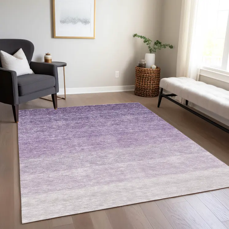 9' X 12' Purple And Lavender Ombre Washable Indoor Outdoor Area Rug