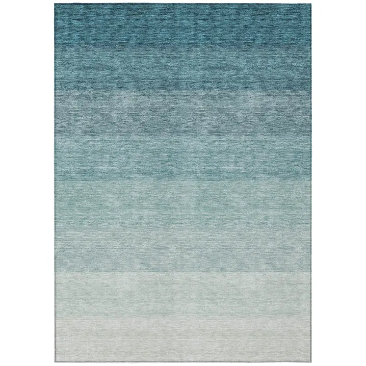 5' X 8' Teal Blue And Ivory Ombre Washable Indoor Outdoor Area Rug