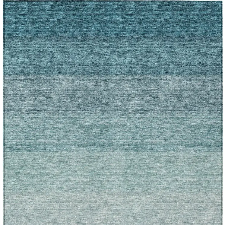 8' X 10' Teal Blue And Ivory Ombre Washable Indoor Outdoor Area Rug