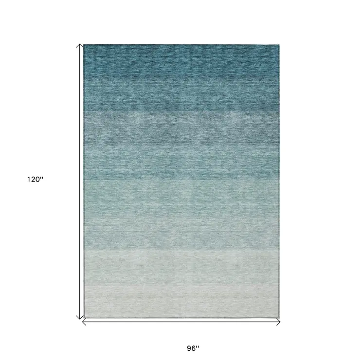 8' X 10' Teal Blue And Ivory Ombre Washable Indoor Outdoor Area Rug