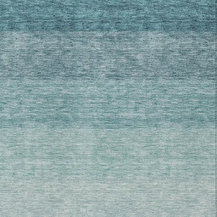 9' X 12' Teal Blue And Ivory Ombre Washable Indoor Outdoor Area Rug