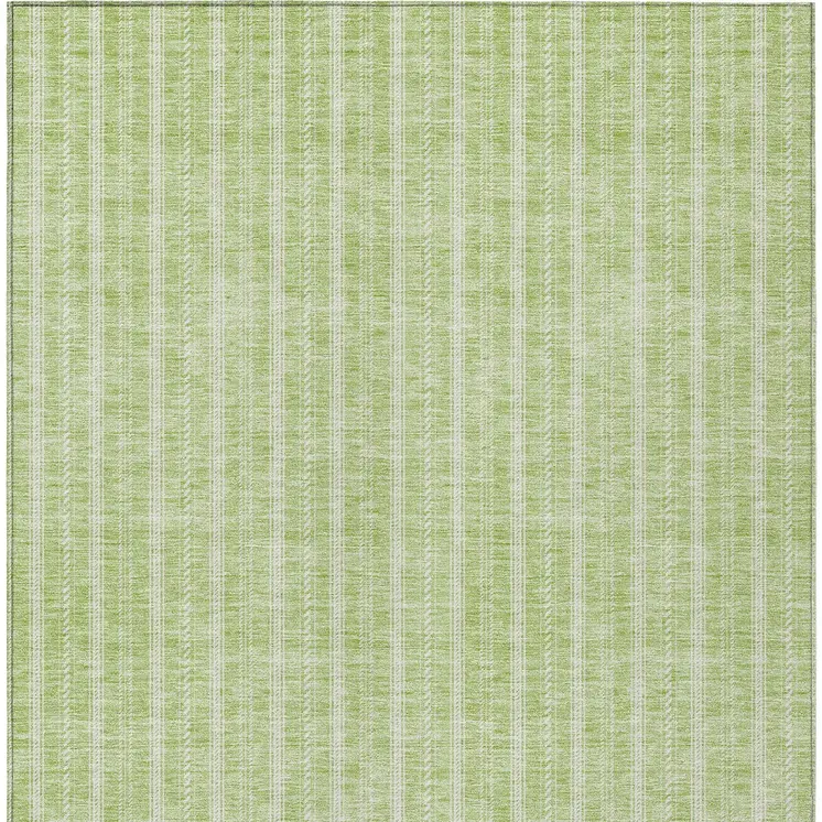 3' X 5' Artichoke Green And Ivory Striped Washable Indoor Outdoor Area Rug