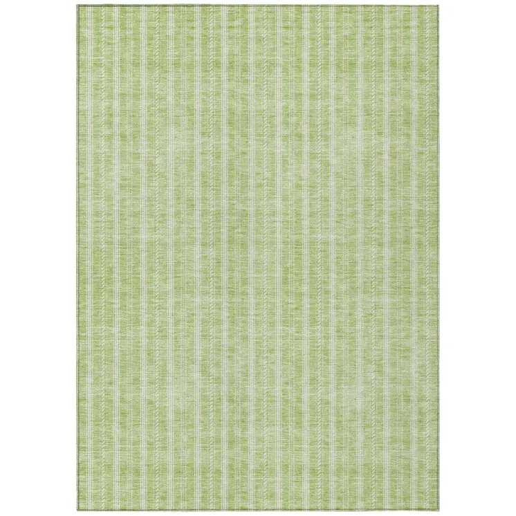 3' X 5' Artichoke Green And Ivory Striped Washable Indoor Outdoor Area Rug