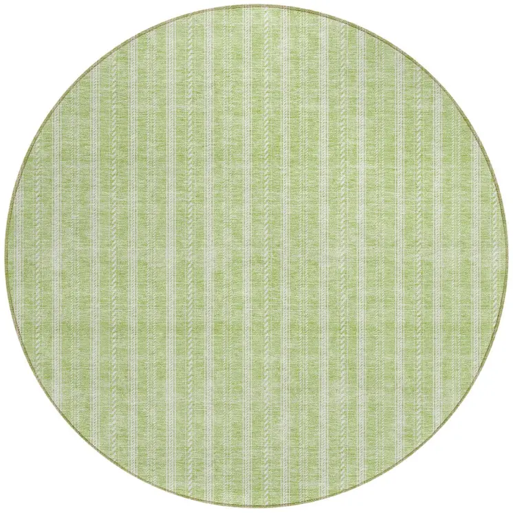 8' Artichoke Green And Ivory Round Striped Washable Indoor Outdoor Area Rug