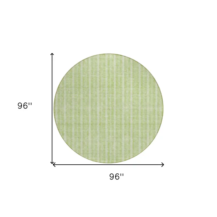 8' Artichoke Green And Ivory Round Striped Washable Indoor Outdoor Area Rug