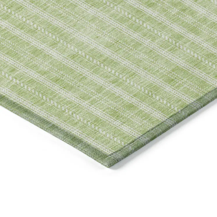 9' X 12' Artichoke Green And Ivory Striped Washable Indoor Outdoor Area Rug
