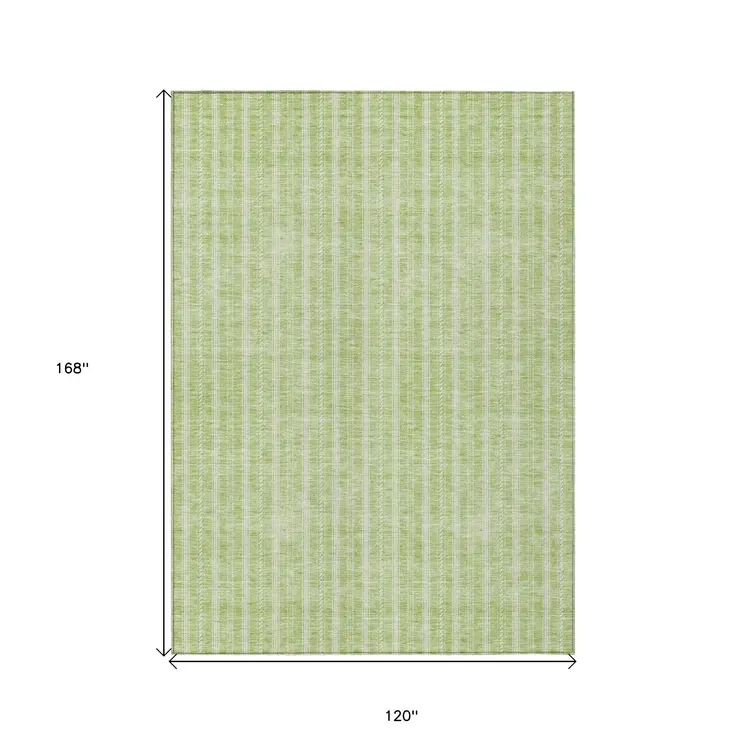 10' X 14' Artichoke Green And Ivory Striped Washable Indoor Outdoor Area Rug