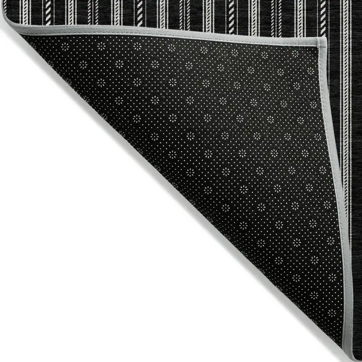 10' X 14' Black And Ivory Striped Washable Indoor Outdoor Area Rug