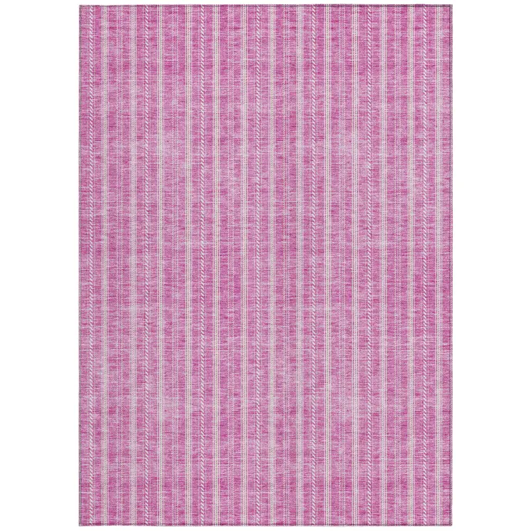 8' X 10' Blush And Ivory Striped Washable Indoor Outdoor Area Rug
