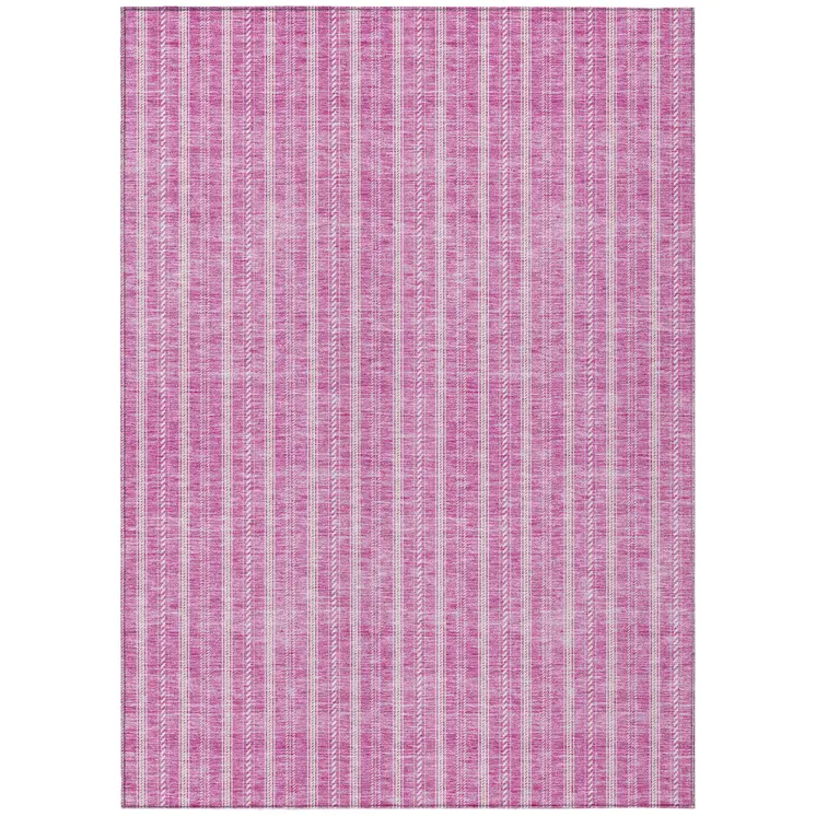 9' X 12' Blush And Ivory Striped Washable Indoor Outdoor Area Rug