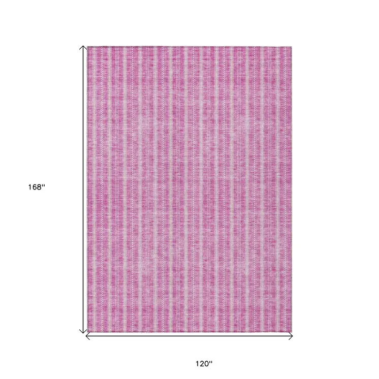 10' X 14' Blush And Ivory Striped Washable Indoor Outdoor Area Rug