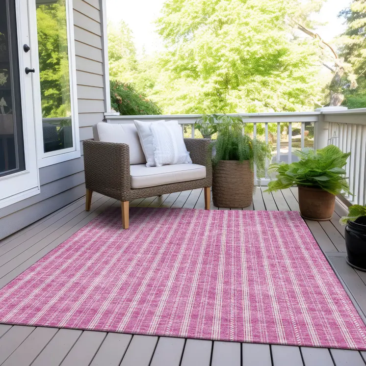 10' X 14' Blush And Ivory Striped Washable Indoor Outdoor Area Rug