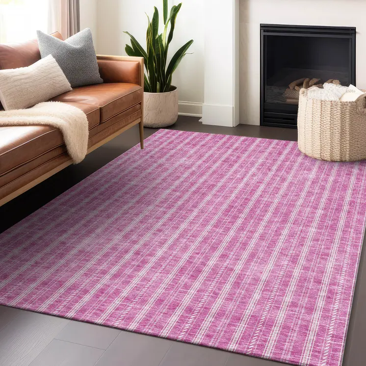 10' X 14' Blush And Ivory Striped Washable Indoor Outdoor Area Rug