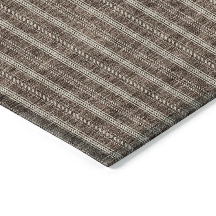 5' X 8' Brown And Ivory Striped Washable Indoor Outdoor Area Rug