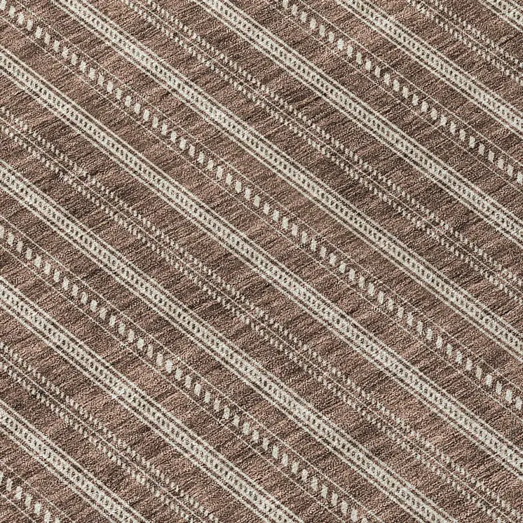 8' Brown And Ivory Round Striped Washable Indoor Outdoor Area Rug